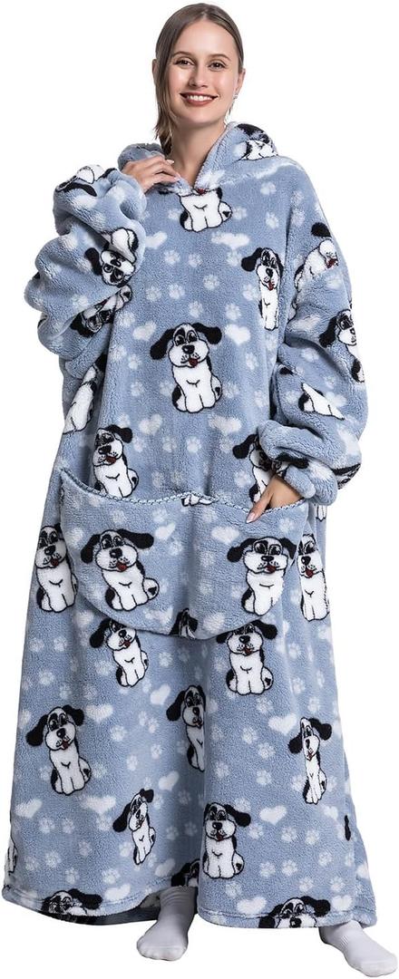 Oversized Wearable Blanket Hoodie for Adults - Extra Long Womens Blanket Sweatshirt (Big Ear Dog)