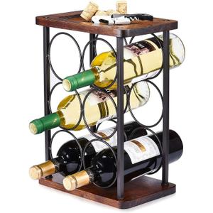 ALLCENER Countertop  Rack, Wood  Bottle Holder, Perfect for Home Decor & Kitchen Storage Rack, Bar, Cellar, Cabinet, Pantry, etc (Hold 6 Bottles)