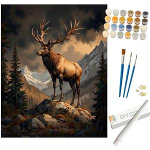 Wildlife Paint by Numbers Kit for Adults - DIY Elk on Mountain Cliff Painting on Rolled Canvas 16x20 Inches, Acrylic Paint Set, Suitable for Beginners, Nature Art for Home Decoration or Gifts