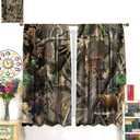 Forest Camouflage Curtains,Wild Animal Bear Deer Elk Blackout Rod Pocket Window Drapes for Living Room Bedroom Decor W42xL45in (Style)