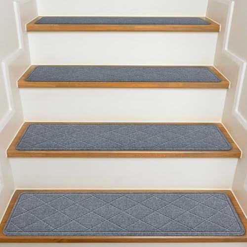 KOOTETA Stair Treads for Wooden Steps Indoor, 4 Pack 8" X 30" Non Slip Carpet Stair Treads with Reusable Adhesive for Kids Elders and Dogs, Surface Polyester TPR Backing Stair Runner Rugs, Dark Grey