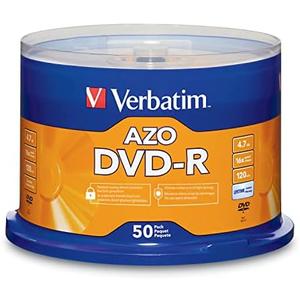 Verbatim DVD-R Blank Discs AZO Dye 4.7GB 16X Recordable Disc - 47 Pack Spindle,Silver