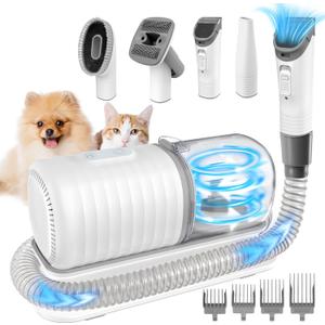 Dog Grooming Kit, Pet Grooming Vacuum with Electric Clipper & 4 Combs, Pet Hair Grooming Shedding Brush, Cleaning and Crevice Tool with 1.5 L Dust Cup Dog Hair Vacuum Home Clean