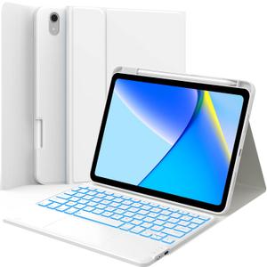 GreenLaw Keyboard Case for iPad 11th Generation(A16,2025) / 10th Generation(2022), Stain-Resistant Cover, 7 Color Backlit, Detachable Keyboard Case with Touchpad and Pencil Holder, White Smoke