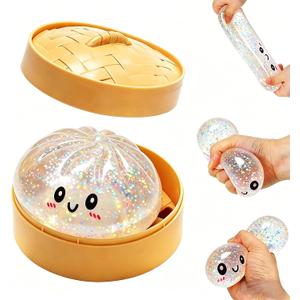 Dumpling Squishies,Glitter Dumpling Mystery Box,Colorful Dumplings Stress Balls Fidget Sensory Toy,Soft Squeeze Decompression Dough for Anxiety Relief Fidget,Giant Glitters Dumplings