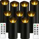 2 x Flickering Flameless Candles, Battery Operated Acrylic LED Pillar Candles with Remote Control and Timer, Set of 9 (Black)