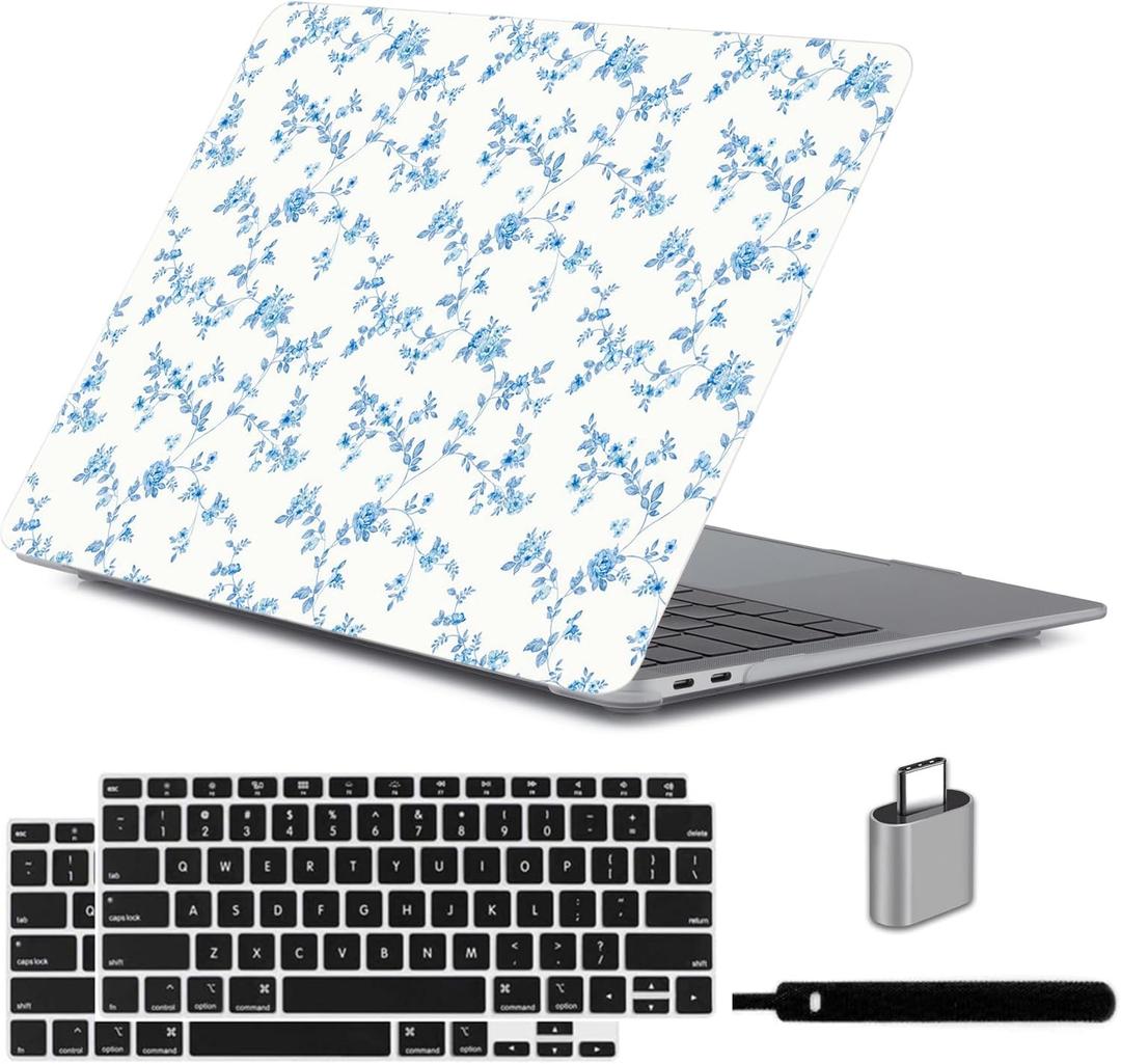 LanBaiLan Laptop Plastic Hard Shell Protective Case, Compatible for New MacBook Air 13 inch 2020 2019 2018 Release A2337 M1 A2179 A1932 Retina Display with Touch ID & Keyboard Cover, Engraved Floral