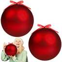 Weysat 2 Pcs 8 Inch Extra Large Fillable Christmas Ball Ornaments Giant Matte Red Plastic Christmas Tree Ornaments Balls with Hanging Ribbons for Outside Lawn Yard Tree Decorations