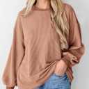 PRETTYGARDEN Womens Long Sleeve Tops 2025 Fall Fashion Shirts Trendy Clothes Casual Loose Crewneck Ribbed Knit Tunic Blouse (L)