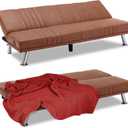 VECELO Modern Couch Bed, Convertible Sofa Bed/Folding Sleeper Couches Faux Leather Futon for Living Room, Futon Sofa Bed, Brown