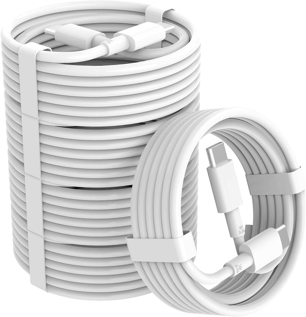 Kobilar USB C to USB C Cable Fast Charging, 5-Pack 3ft Type C Charging Cables for iPhone 16 Pro Max Plus, 65W C to C Cable for Samsung S24 S23, iPad Pro 13 12.9 11 inch, iPad Air (White)