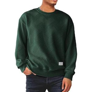 Mens Sweatshirts Casual Crewneck Cotton Long Sleeve Soild Color Geometric Texture Pullover Shirt (Large, Gray)