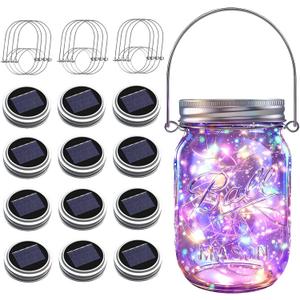 ZNYCYE Solar Mason Jar Lights, 12 Pack 30 LED Firefly Fairy String Lights, Waterproof Outdoor Solar Mason Jar Lid Lights with Hangers(NO Jars) for Patio Garden Yard Wedding Decoration - Multicolor