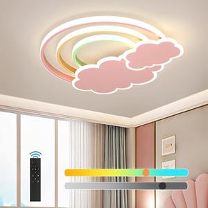 LED Pink Ceiling Light Modern Cartoon Children's Room Dimmable Ceiling Light with Remote Control Nordic Children's Room Blue Cloud Rainbow Night Light for Bedroom Baby Room Boys Girls Room