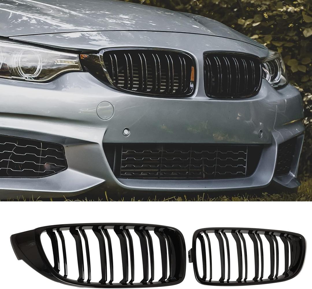 F32 Grille - Front Kidney Grille Compatible with 2014-2020 4 Series F32/F33/F36 428i 430i 435i 440i2015-2019 F82 F83 M4 3 Series F80 M3 Double Slats Glossy Black