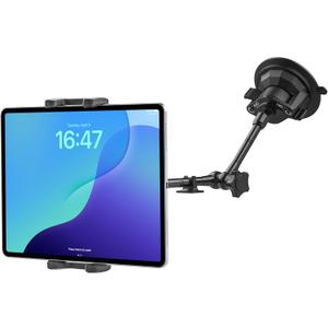 Heavy Duty Metal Truck Tablet Mount with Long Adjustable Arm, Suction Cup Dashboard & Windshield Holder for Semi Truck, Pickup, SUV Fits 4-13" iPad Pro Air Mini, Galaxy Tab, Z Fold, Phones