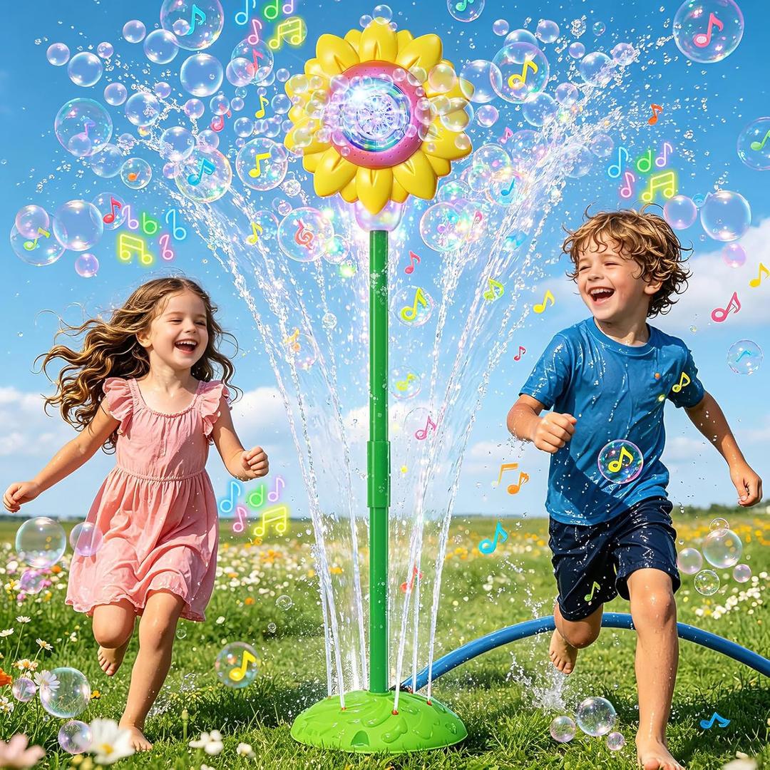Bubble Machine for Kid, Flower Bubble Maker with Lights and Music, Adjustable Height Bubble Stand Machine with Water Spray for Kid, Automatic Bubble Machine for Parties Birthday Wedding Outdoor