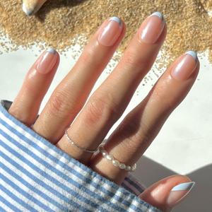 Glamnetic Press On Nails - Into Blue | Glazed Short Oval Fake Nails with Periwinkle French Tips, Salon Quality Summer Nails | 15 Sizes - 30 Nail Kit with Glue