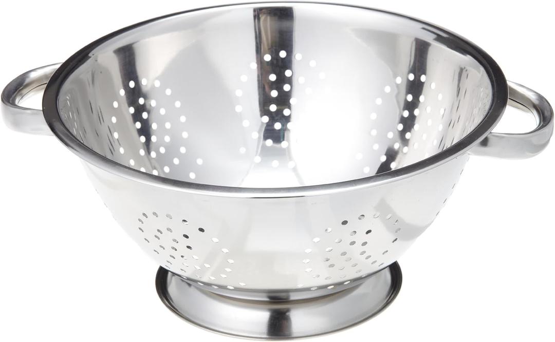 ExcelSteel Heavy Duty Handles and Self-draining Solid Ring Base Stainless Steel Colander, 5 Qt, Stainless (Pack of 1)