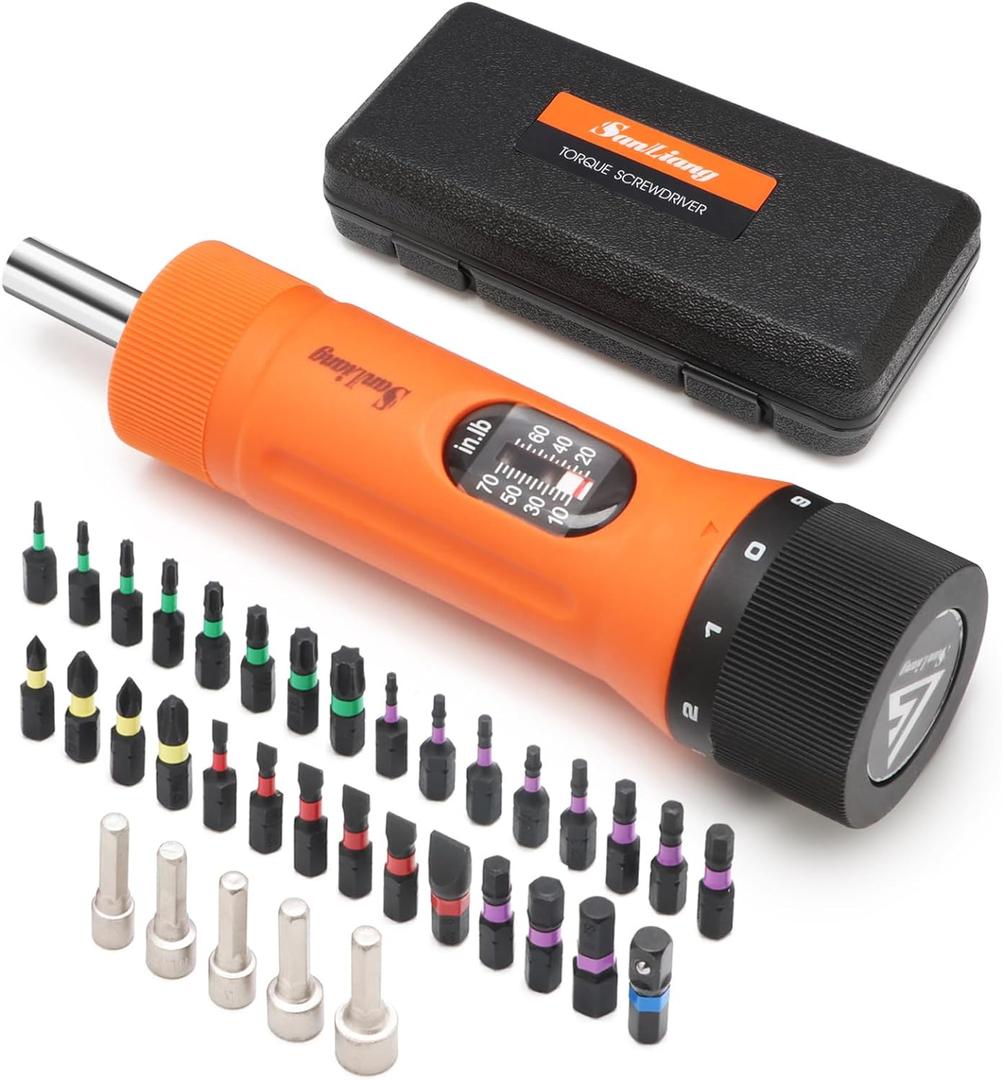 36Pcs Torque Screwdriver Wrench Driver Set 10-70 Inch Pounds lbs with 29 S2 Bits5 Drive Sockets 1/4" Socket Adapter for Maintenance,Tools, Bike Repairing and Mounting 