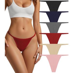Cotton Thongs for Women G-String Breathable Underwear Low Rise T-back Panties Comfortable Stretch 6 Pack XL
