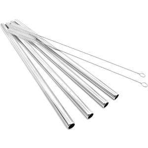Super Big Drinking Straws Set 12" Extra Long 1/2" Extra Wide Reusable 304 Food-Grade 18/8 Stainless Steel for Frozen Drinks Boba Bubble Tea Smoothies and Shakes - Set of 4 with 2 Cleaning Brushes