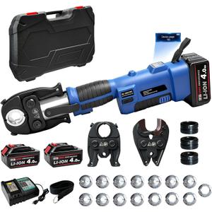 Multifunctional Electric Hydraulic Crimping Tool, 3 in 1, Cordless Pliers | 18V 60kN Pro Press Tools, Battery Cable Crimper + Copper Pipe Crimper + Cable Cutter, 2 Batteries, Fast Charger, 18 Dies, BS-300C