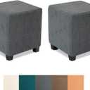NeColorLife Small Ottoman Covers for Square Stools, Stretch Jacquard Soft Knitted Slipcovers for Storage Ottomans or Footrests,Grey,Set of 2