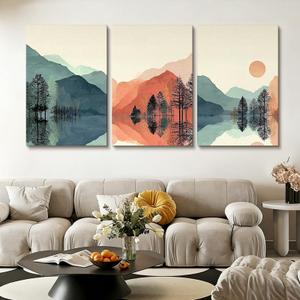 Azartslr Landscape Canvas Wall Art, Farmhouse Boho Mountain Art Prints For Living Room, Vintage Watercolor Bathroom Botancial Painting Poster, Nature Picture Kitchen Bedroom Decoration