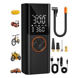AIRSURE Tire Inflator Portable Air Compressor, 150PSI Cordless Tire Pump with USB Output, 12V DC Car Plug & Dual Power 6000mAh, Fast Inflation Air Pump for Cars, Bikes, Motorcycles and Balls