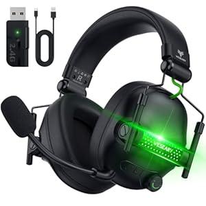WG2 Wireless Gaming Headsets with Microphone for PS5, PS4, PC, Switch, Mac, Crystal Stereo Bluetooth Headphones, Wireless Headset 2.4GHz with Lossless Audio, 50 Hr Battery, Cool LED (Standard, Premium Black)