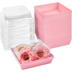 Ocmoiy Small Charcuterie Boxes with Clear Lids, To Go Paper Disposable Food Containers, 5 Inches Bakery Dessert Boxes for Sandwich, Cookie, Pastry, Cake Slice (Pink, 100ct)