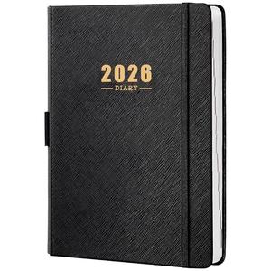 2026 Daily Planner - Daily Planner One Page Per Day, JAN - DEC 2026, 2026 Planner with Elastic Banded, Faux Soft Leather Cover - 60-Minute Interval(5.8" x 8.4", Black, Thick Paper)