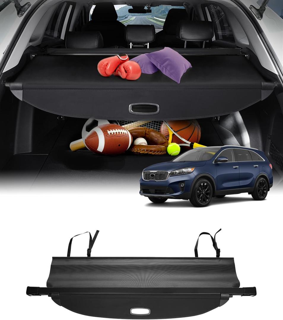 Powerty Cargo Cover for 2016-2020 Kia Sorento, Trunk Cover Retractable Trunk Shielding Shade for Kia Sorento Accessories Cargo Luggage Cover No Gap (with Extra Flaps)