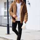 PASLTER Mens Fuzzy Sherpa Jacket Fluffy Fleece Open Front Cardigan Button Down Coat Winter Warm Thicken Lined Outwear (X-Large, Brown)