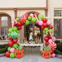 143 Pcs Christmas Balloons Garland Arch Kit with Xmas Red Pink Green Balloons Candy Cane & Swirl Foil Balloons for Holiday Party Decorations Xmas Backdrop Birthday Party Supplies