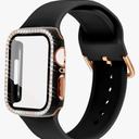 Compatible with Apple Watch Band and Case 38mm 40mm 41mm 42mm 44mm 45mm Women, Soft Silicone Bands and Bling Diamond Case & Glass Screen Protector for iWatch Series 9 8 7 6 5 4 3 2 1 and SE Size: 45mm