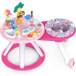 Bright Starts Around We Go 2-in-1 Baby Walker, Discovery Activity Center and Table, Tropic Coral, Ages 6 Months+, 34.4x23.7x17 Inch