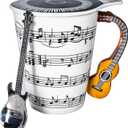 Guitar Novelty Mug Unique Musical Gift Coffee Cup with Cool Music Themed Lid & Guitar Handle Design & Guitar Spoon, Great Gifts for Music Teachers,&guitarLoversfor Holidays,Fathers Day,Men,Woman