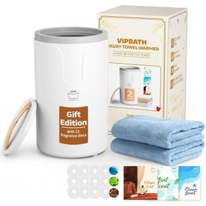 20L Luxury Towel Warmer for Bathroom, Dual Heat, 30/60/90 Min Presets, Stainless Steel Interior, Tip-Over Auto Shut-Off, Includes 12 Fragrance Discs, Perfect Spa Gift for Home