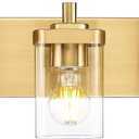Bathroom Light Fixtures Over Mirror, 3-Light Brushed Gold Vanity Light with Square Clear Glass Shade, Modern Wall Sconces, Vanity Lighting Fixtures, VL194-BG-3