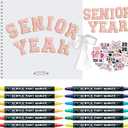 Tenceur Senior Scrapbook 2026 Kit DIY Senior Year Memory Book Gift Set Paper Scrapbook Decoration with Double-Ended Marker Self-Adhesive Chenille Letter Stickers for First Day of School 12x12''(Pink)