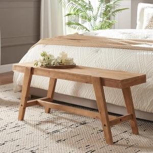 HOKYHOKY Farmhouse Solid Wood Entryway Bench 43.4 Inches Rustic Long Bench, Dining Bench with Angled Legs, Hand-Finished Natural Grain, for Foyer, Hallway, Bedroom