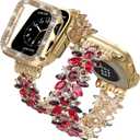 VIQIV Bling Dressy Bracelet with Case Compatible with Apple Watch Bands 38mm 40mm 41mm 42mm 44mm 45mm 49mm for Women Girls Strethy, Slim Jewelry Starlight Stainless Steel Metal Wristband Strap for iWatch Ultra 2/Ultra Series 9/8/7/6/5/4/3/2/1/SE