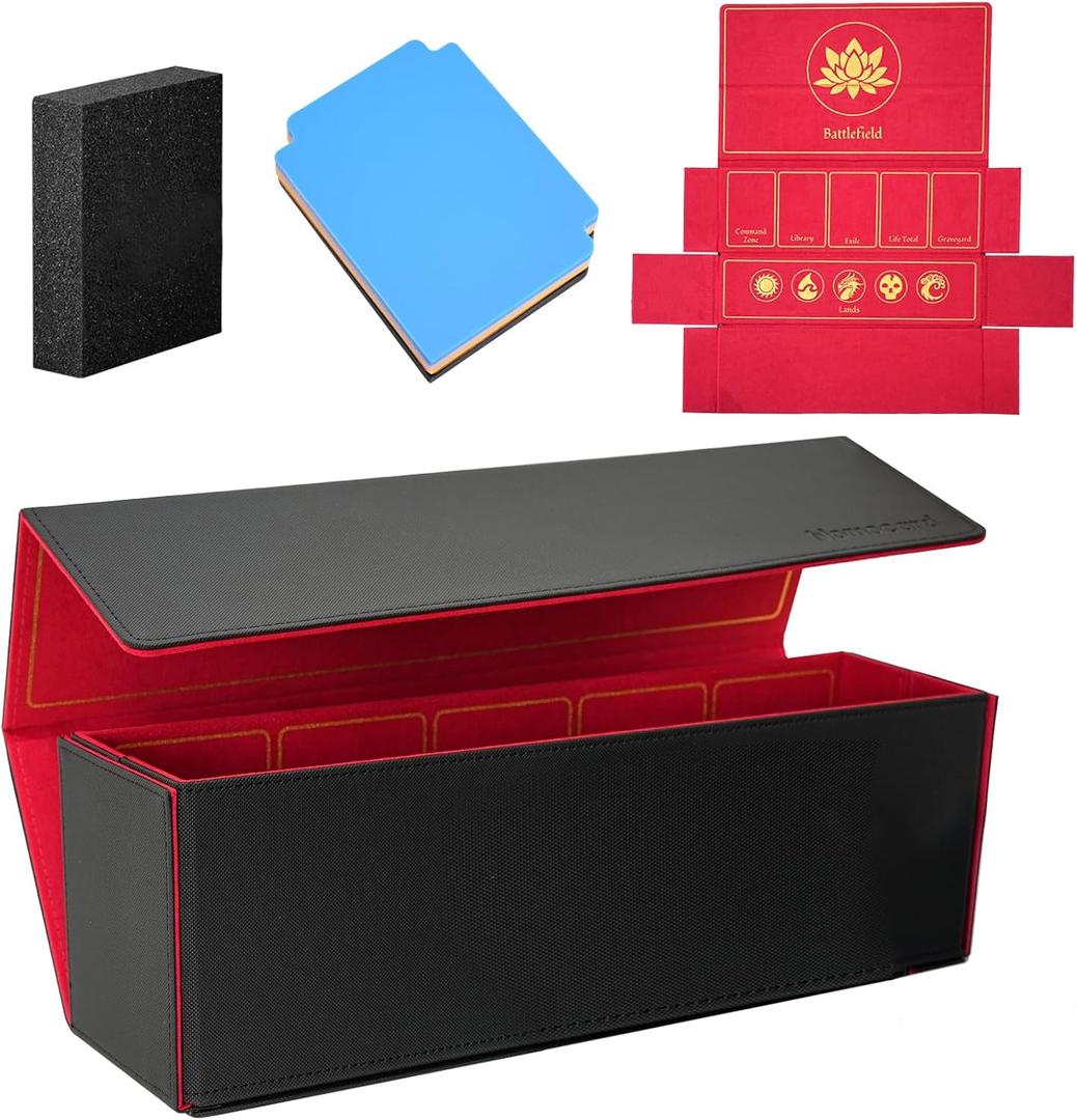 2 in 1 Card Deck Box for Trading Cards, Unfolded MTG Commander Card Can be Used as a Playmat, Leather Magnetic Storage Box Holds 800+ Single Sleeved Cards, Fits for TCG CCG Magic (Red)