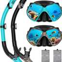 2 Pack Snorkeling Gear for Adults, Dry Snorkel, Mask Set Adult, Diving Scuba Mask, Scuba Gear, Swimming Goggles with Nose Cover, Swim Freediving Tempered Glass Panoramic View Travel Packages (Gray+Green)
