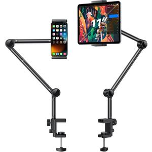 OMOTON Tablet Stand Mount for Desk, Adjustable Phone Holder for Bed with Metal Arm Fits for 4.7-11 Inches iPad Pro, Air/Mini, Kindle and Phones