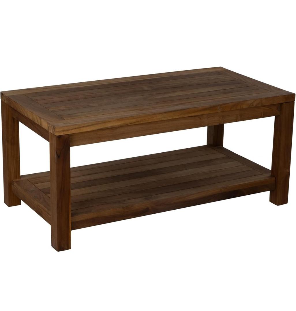 Teak Wood Coffee Table with Storage - Teak Oil Finished Indoor & Outdoor Furniture for Deck, Porch, Balcony, Living Room, Bedroom & Backyard (36" D x 18" W x 16" H)