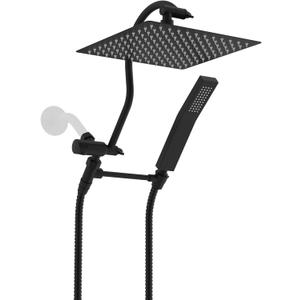 Hibbent All Metal Shower Head, 10'' High Pressure Rainfall Shower Head, Showerhead Combo, Handheld Shower Wand, 12'' Adjustable Curved Shower Extension Arm, 71'' Hose, Shower Head Holder, Matte Black