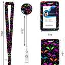 ID Badge Holder with Retractable and Detachable Lanyard, Cute Badge Reel Breakaway Lanyard with Carabiner Clip for Women, Teachers, Nurses, Students, Perfect Work and Office(Purple Bats)